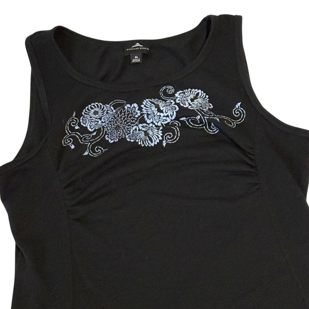 Cascade Sports Active Casual Tank Top - L/XL Black Pink Floral Sleeveless Shirt